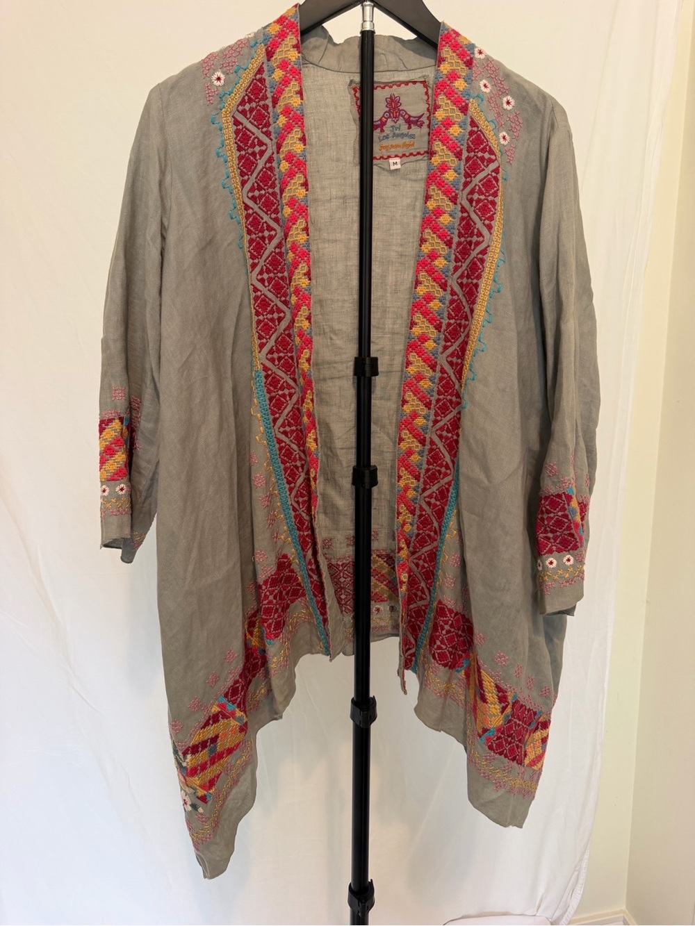 Johnny Was Los Angeles Joy Joye Light Linen Kimono , Medium, Embroidered boho